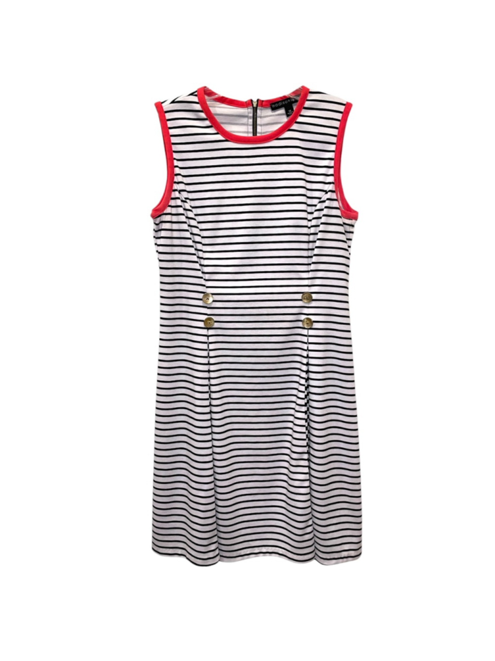 Madison Leigh Womens Size 12 Striped Sleeveless Pleated Dress White and Black